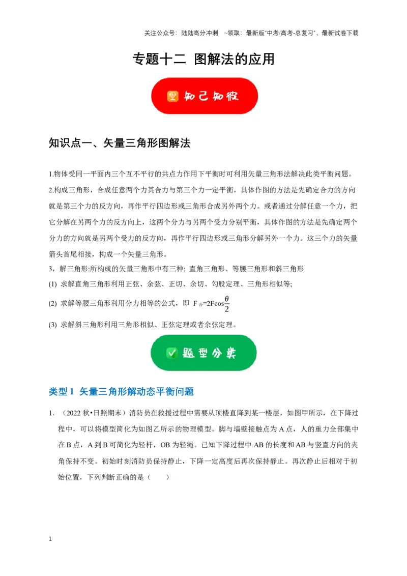 《专题十二图解法的应用（共10种图像类型）（原卷版）_04-物理-高考总复习_专项复习_2024年_2024年高考物理图像题型专项训练习题试题全国通用_资料》第1页预览