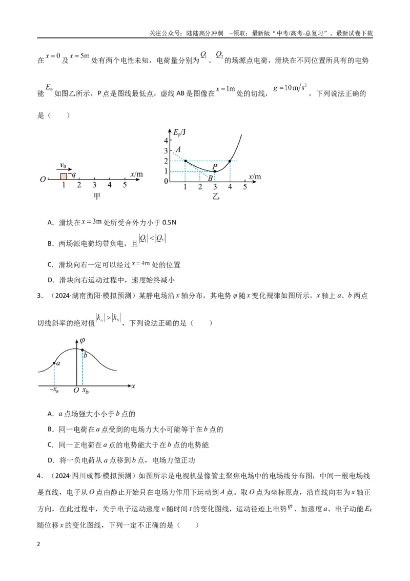 《专题突破卷08电场中的图像专题和电容器专题（学生版）_04-物理-高考总复习_一轮复习_2025年_2025年高考物理一轮复习考点复习卷（新高考通用）》第2页预览