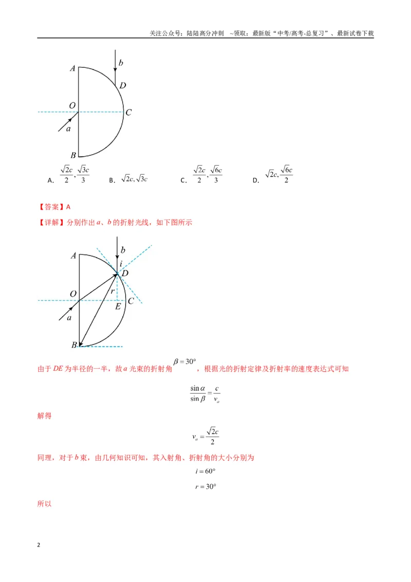 《专题突破卷17光学专题（折射、反射、全反射、干涉、衍射、偏振等的综合应用）（教师版）_04-物理-高考总复习_一轮复习_2025年_2025年高考物理一轮复习考点复习卷（新高考通用）》第2页预览