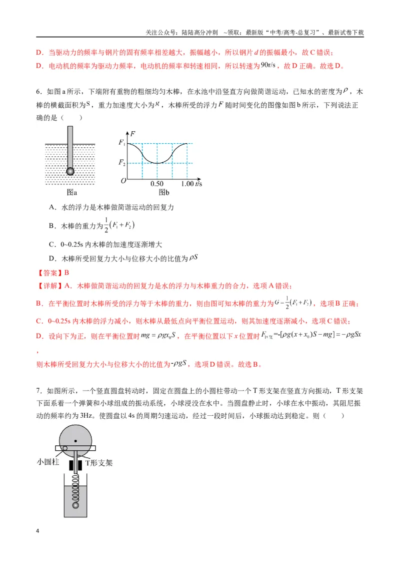 《专题十四《机械振动》信息优化卷（能力B）（解析版）_04-物理-高考总复习_一轮复习_2024年_2024年高考物理一轮复习单元信息优化AB卷_资料》第4页预览