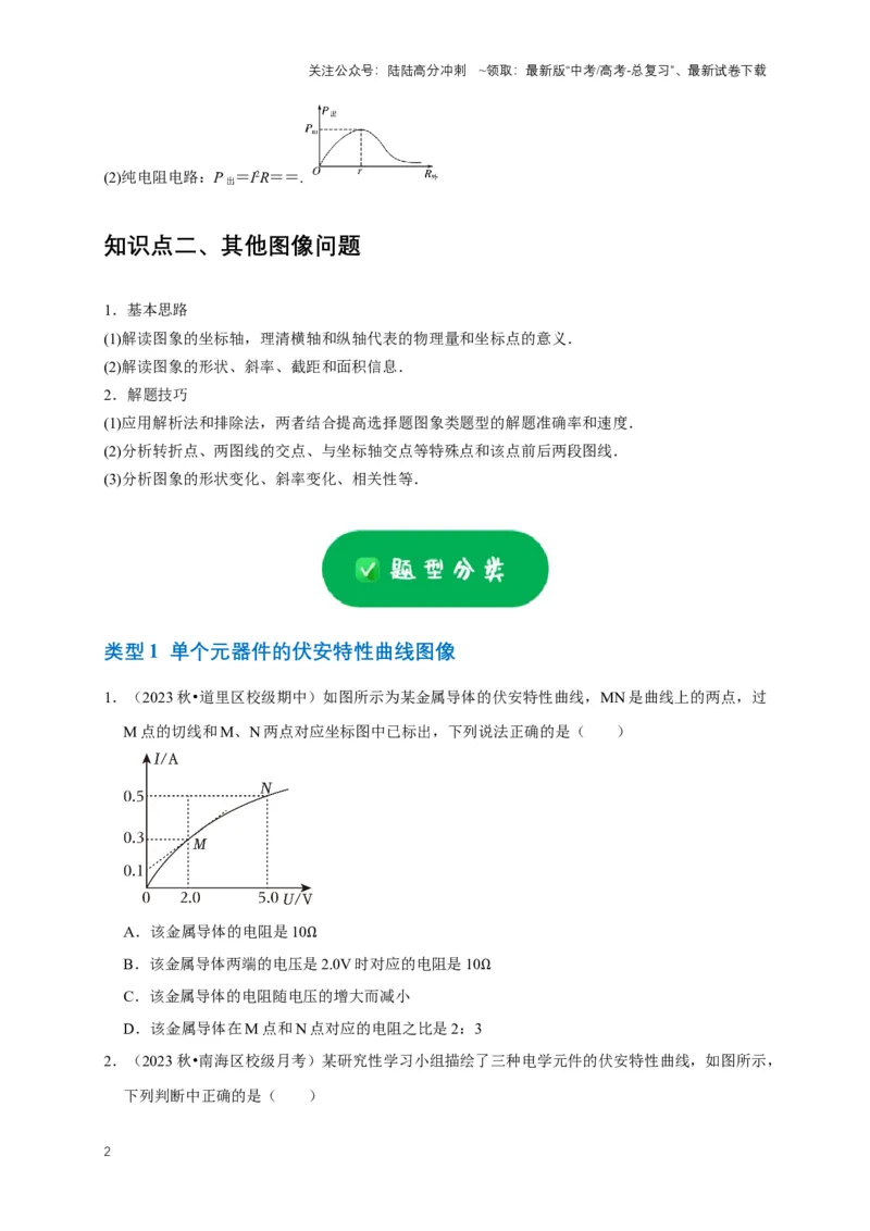 《专题六电路中的图像问题（共7种图像类型）（原卷版）_04-物理-高考总复习_专项复习_2024年_2024年高考物理图像题型专项训练习题试题全国通用_资料》第2页预览