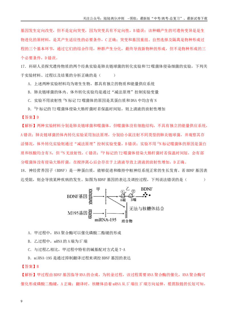 《专题五遗传的分子基础、变异和进化（教师版）_06-生物-高考总复习_二轮复习_2025年_2025年高考生物二轮复习课件+讲义+练习（新高考通用）》第9页预览