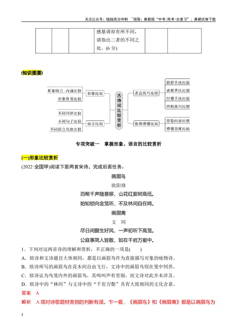 《专题十：巧解比较赏析题-解析版_一轮复习_2024年_2024年高考语文一轮复习一本通（全国通用_资料_诗歌阅读》第2页预览