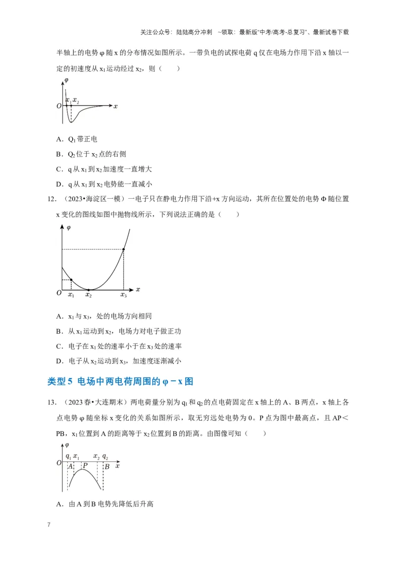 《专题五电场中的图像问题（共9种图像类型）（原卷版）_04-物理-高考总复习_专项复习_2024年_2024年高考物理图像题型专项训练习题试题全国通用_资料》第7页预览