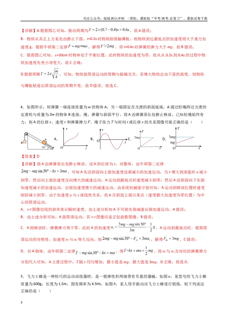 《专题十四《机械振动》信息优化卷（基础A）（解析版）_04-物理-高考总复习_一轮复习_2024年_2024年高考物理一轮复习单元信息优化AB卷_资料》第3页预览