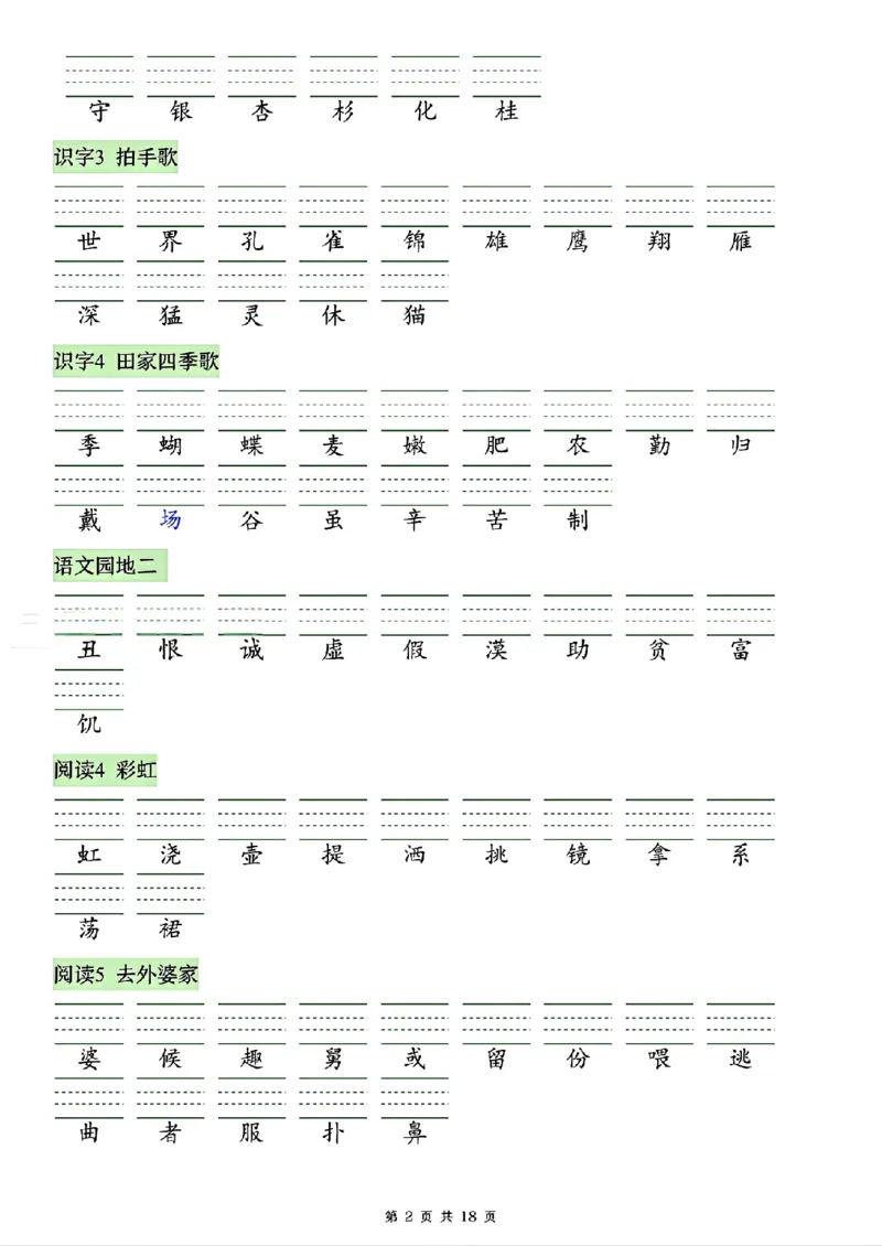《26秋二年级上册语文看生字写拼音(识字表)_2027版小学《识字表注音专项》1-6年级上册（语文）》第2页预览