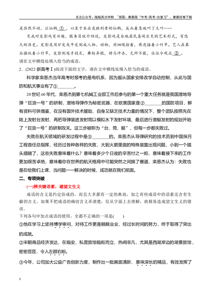 《专题二：正确使用成语-原卷版_一轮复习_2024年_2024年高考语文一轮复习一本通（全国通用_资料_语言运用》第3页预览