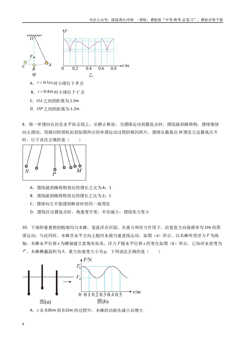 《专题十四《机械振动》信息优化卷（基础A）（原卷版）_04-物理-高考总复习_一轮复习_2024年_2024年高考物理一轮复习单元信息优化AB卷_资料》第4页预览