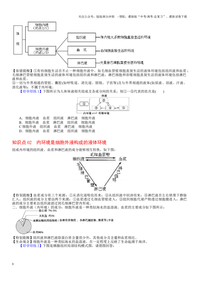 《专题六人体的内环境与稳态及其调节(原卷版）_06-生物-高考总复习_二轮复习_2024年_2024年高考生物二轮复习专题攻略（新教材新高考）_资料》第3页预览
