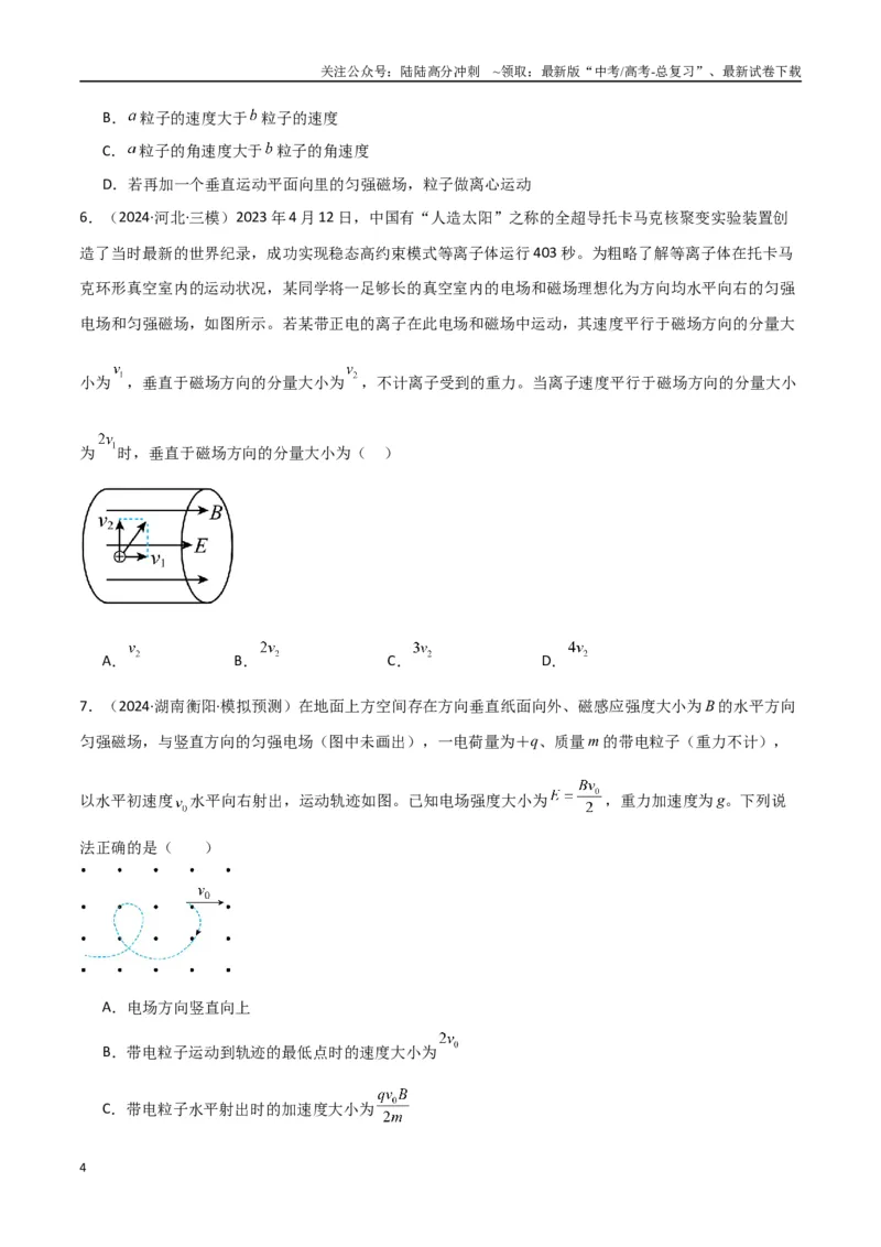 《专题突破卷12带电粒子在组合场、复合场、叠加场、交变电磁场中的运动（学生版）_04-物理-高考总复习_一轮复习_2025年_2025年高考物理一轮复习考点复习卷（新高考通用）》第4页预览