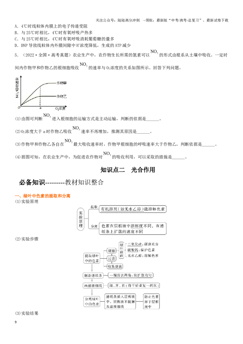 《专题四细胞呼吸和光合作用（原卷版）_06-生物-高考总复习_二轮复习_2024年_2024年高考生物二轮复习专题攻略（新教材新高考）_资料》第9页预览