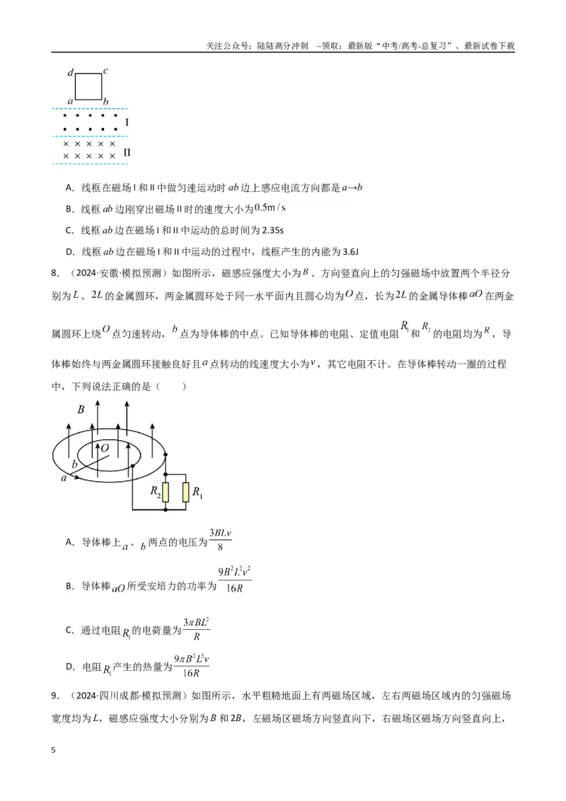 《专题突破卷14电磁感应与动力学、能量、动量的综合应用（单轨、双轨、线框、圆盘、变磁场）（学生版）_04-物理-高考总复习_一轮复习_2025年》第5页预览