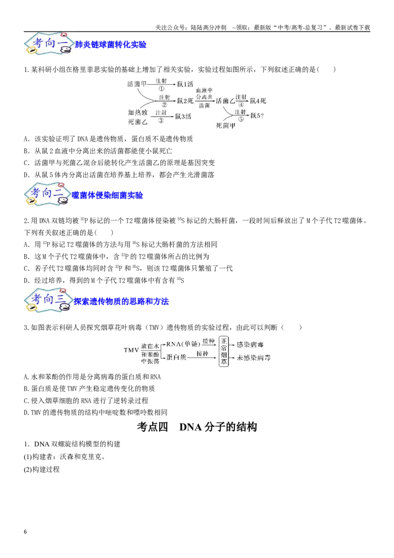 《专题七遗传分子的基础（原卷版）_06-生物-高考总复习_二轮复习_2024年_2024年高考生物二轮复习专题攻略（新教材新高考）_资料》第6页预览