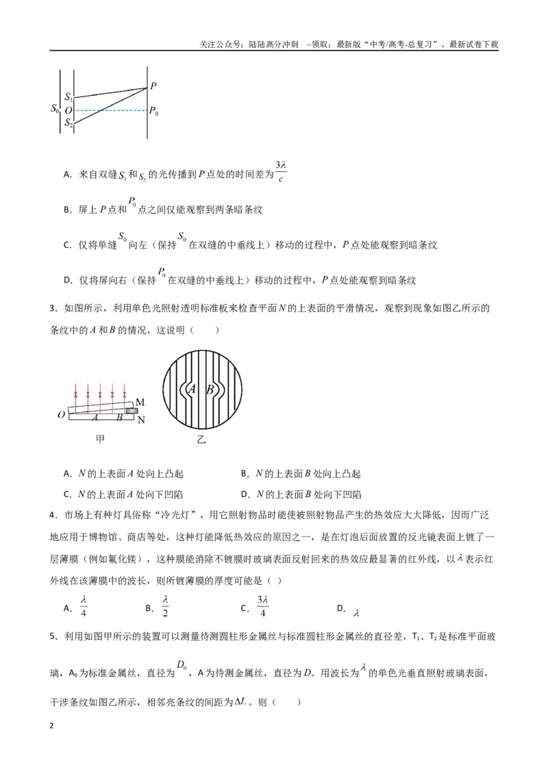 《专题79光的干涉、衍射、偏振和散射（原卷版）_04-物理-高考总复习_一轮复习_2024年_2024年高考物理一轮复习热点重点难点题型练习提升_第十四部分光学(3)份》第2页预览