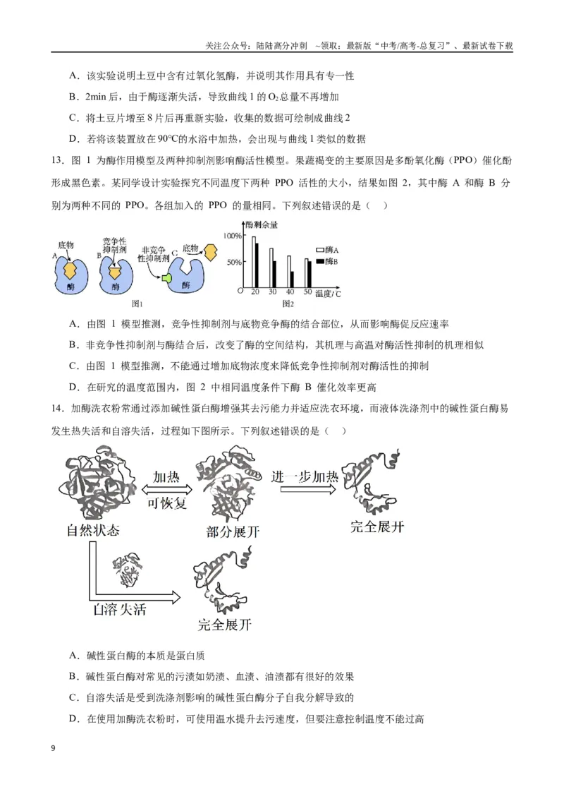 《专题8酶和ATP（原卷版)_06-生物-高考总复习_一轮复习_2024年_2024年高考生物一轮复习重难点专项突破_资料》第9页预览