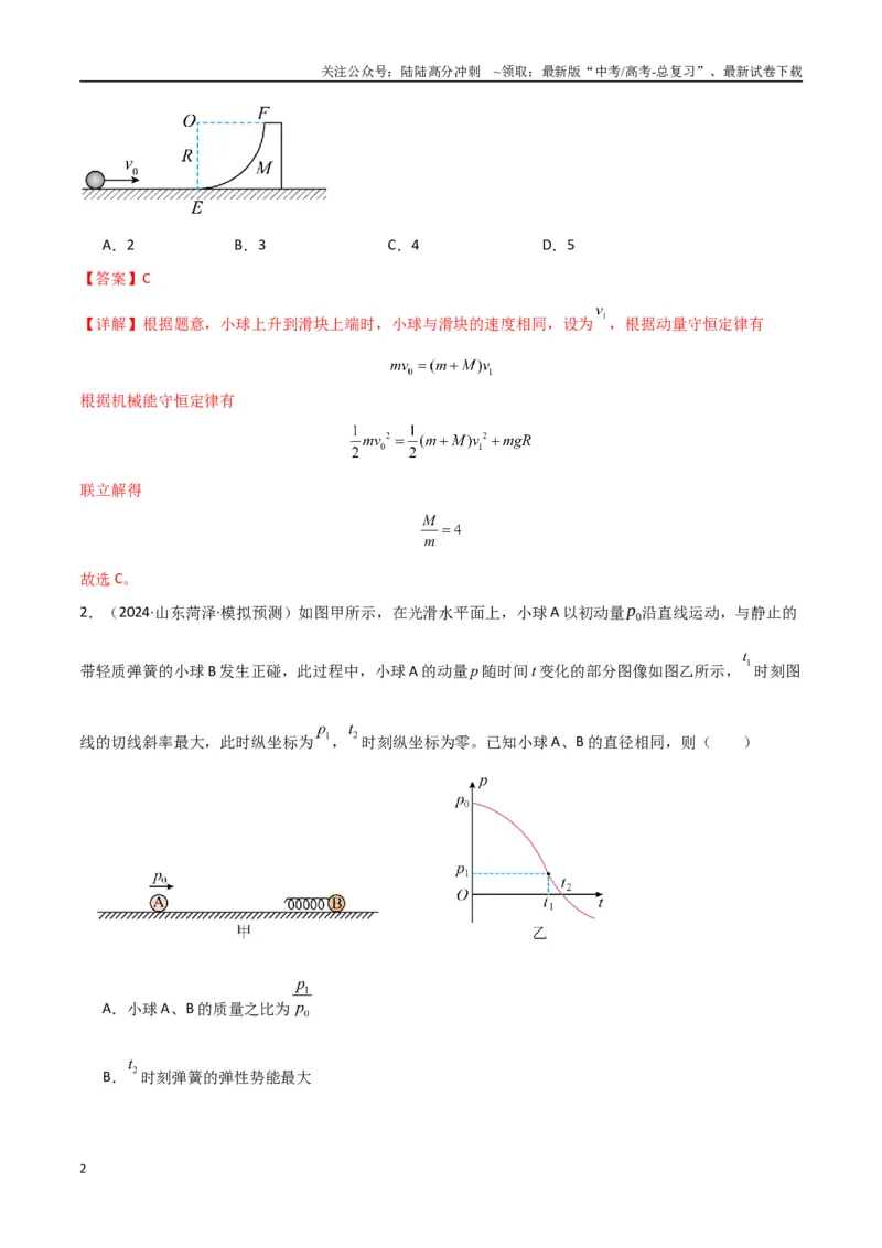 《专题突破卷06动量守恒定律的综合应用专题（碰撞问题，弹簧问题，板块问题，曲面斜面问题，子弹木块问题，人船模型）（教师版）_04-物理-高考总复习_一轮复习_2025年》第2页预览