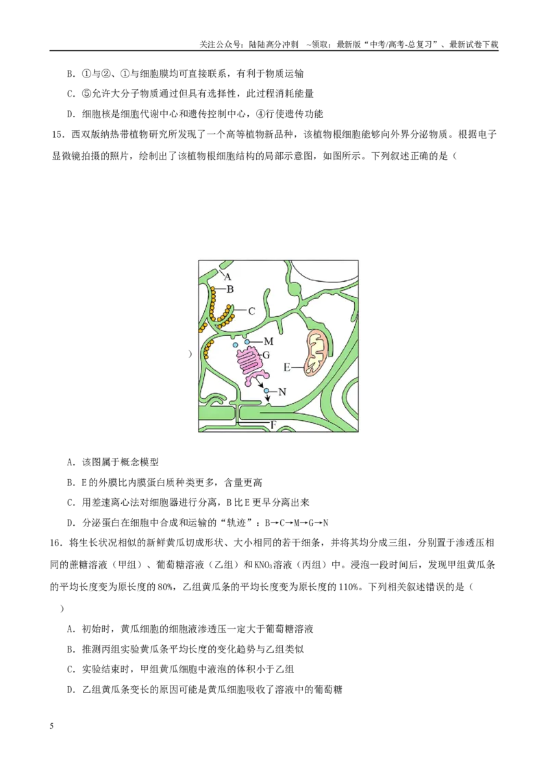 《专题一细胞的物质基础和结构基础（学生版）_06-生物-高考总复习_二轮复习_2025年_2025年高考生物二轮复习课件+讲义+练习（新高考通用）》第5页预览
