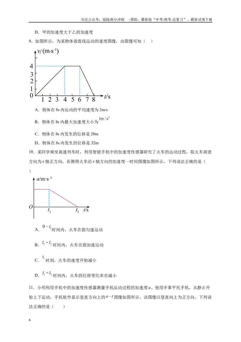 《专题一运动学图像（原卷版）_04-物理-高考总复习_二轮复习_2024年_2024年高考物理二轮复习讲义_资料_1-资料》第6页预览