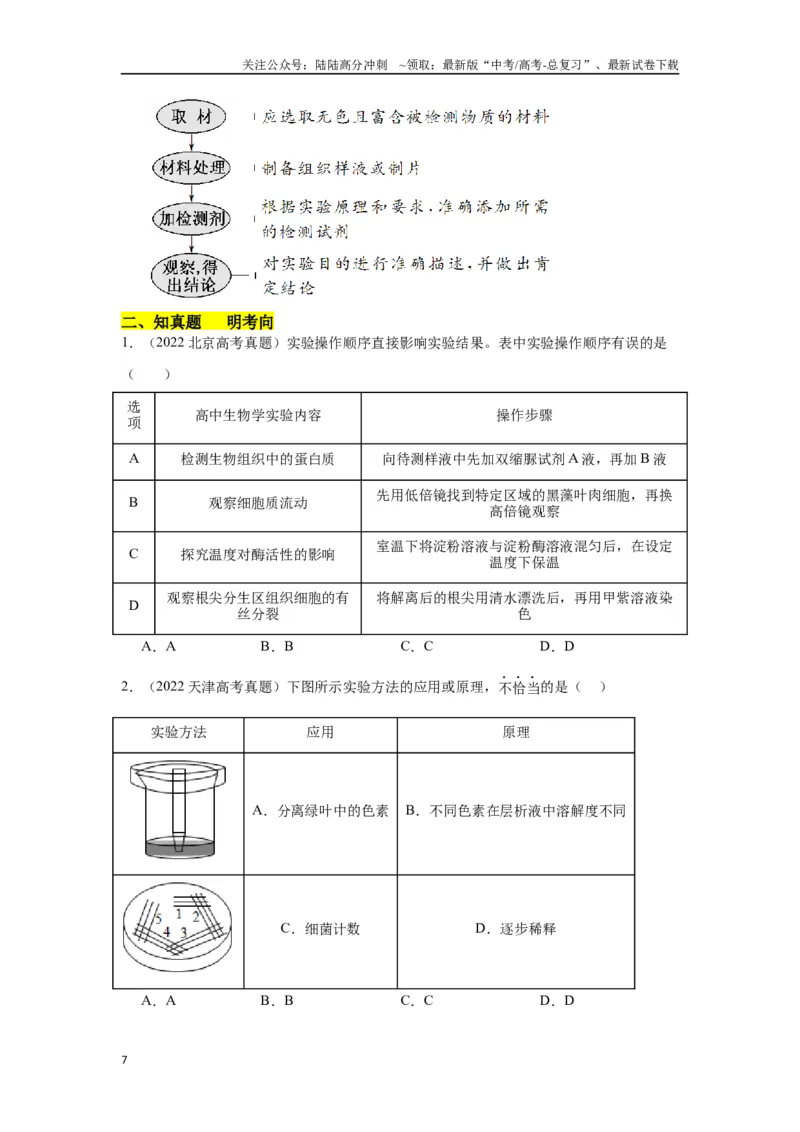 《专题一教材基础实验类（原卷版）_06-生物-高考总复习_专项复习_2024年_2024高考生物实验题型归纳重难点练习提高解题技巧_资料》第7页预览