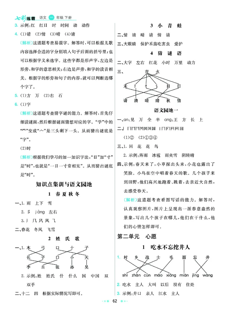 《2.语文1年级学生用书参考答案_小学语文精品试卷合集（1-6年级下册）_《七彩练霸同步练习册》_下册》第3页预览