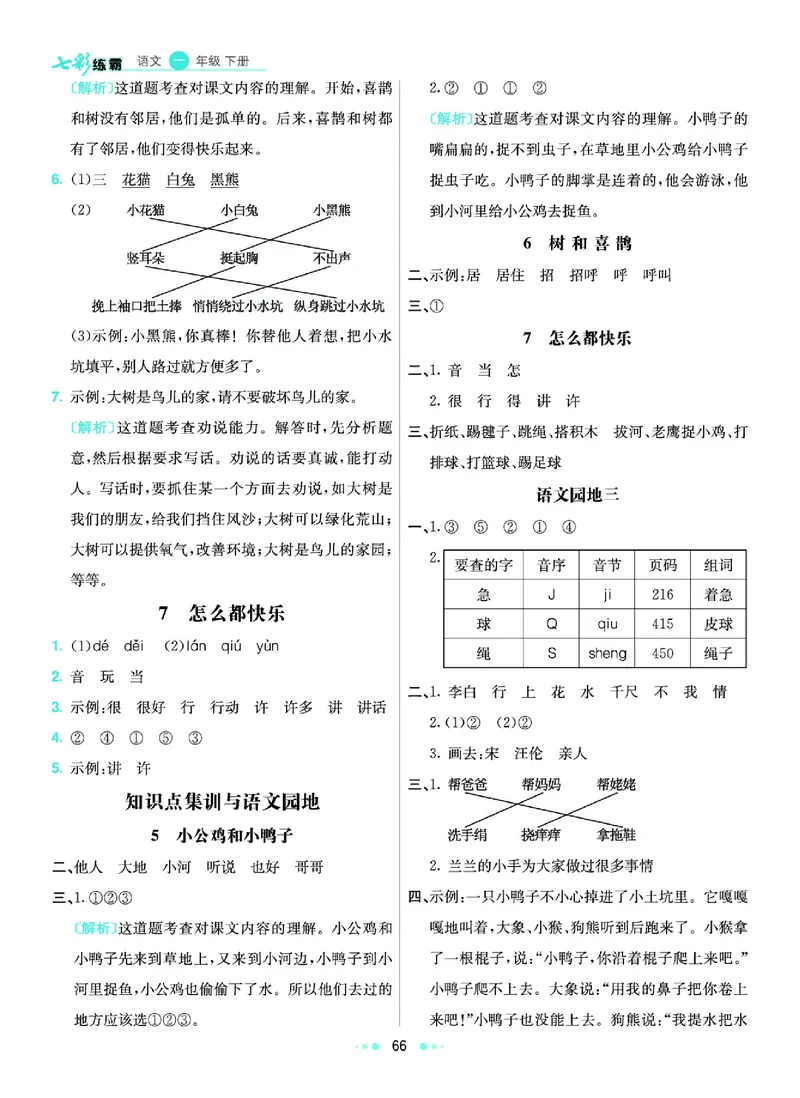 《2.语文1年级学生用书参考答案_小学语文精品试卷合集（1-6年级下册）_《七彩练霸同步练习册》_下册》第7页预览