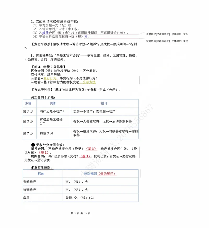 《2026民法状元笔记（教师直播版）_2026法考客观_名师私塾_26民综方志平客观全程班视频+讲义_03客观冲刺_讲义》第2页预览
