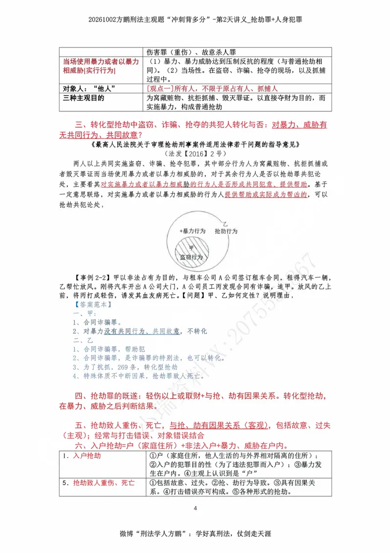 《20261002方鹏刑法主观题“冲刺背多分”-第2天讲义_抢劫罪+人身犯罪_2026法考主观_名师私塾_方鹏_08主观背多分_讲义》第4页预览
