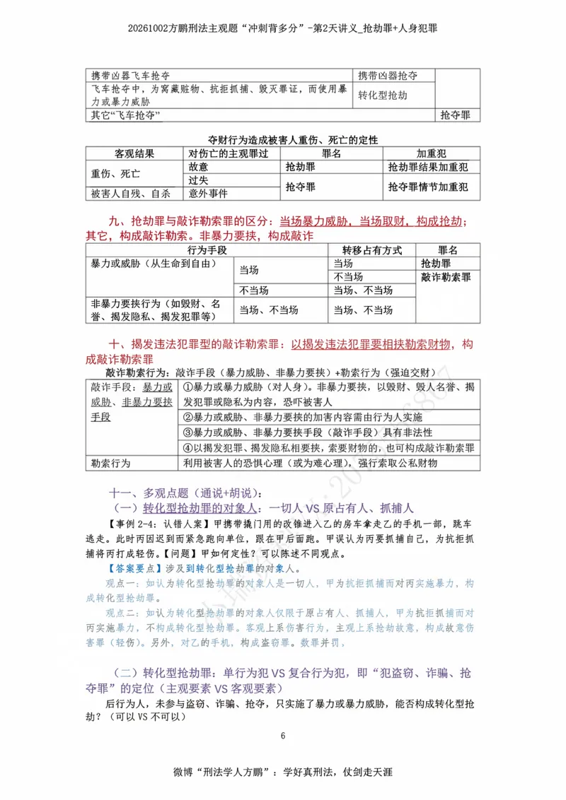 《20261002方鹏刑法主观题“冲刺背多分”-第2天讲义_抢劫罪+人身犯罪_2026法考主观_名师私塾_方鹏_08主观背多分_讲义》第6页预览