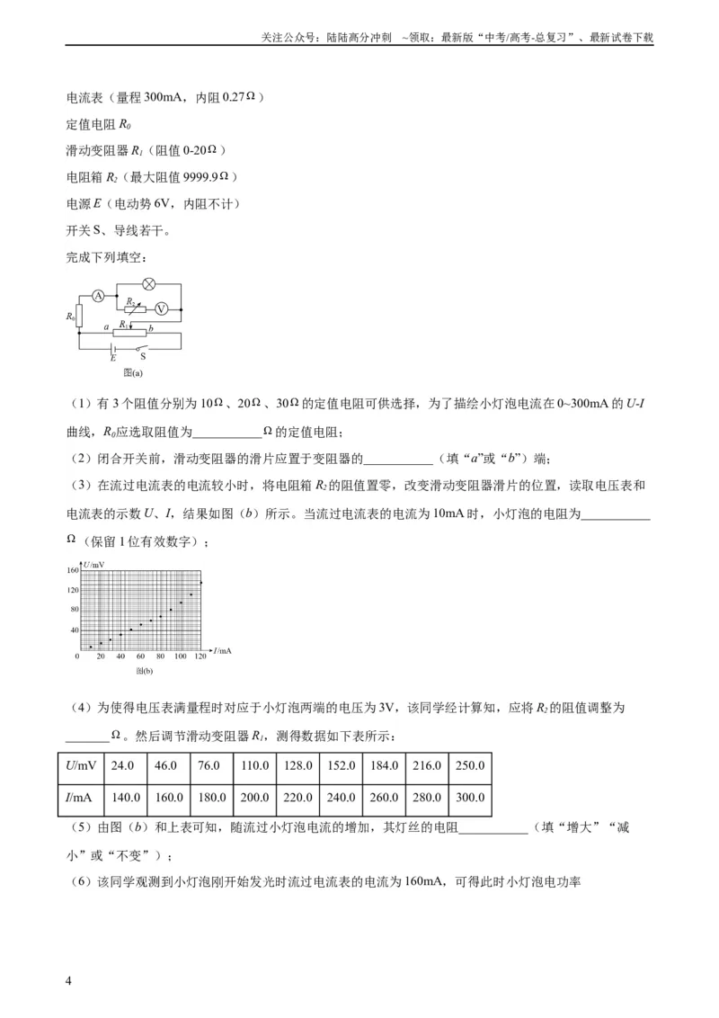 《专题75实验六：描绘小灯泡的伏安特性曲线（教师版）（全国通用）_04-物理-高考总复习_专项复习_2024年_十年（2014-2023）高考物理真题分项汇编（全国通用）》第4页预览