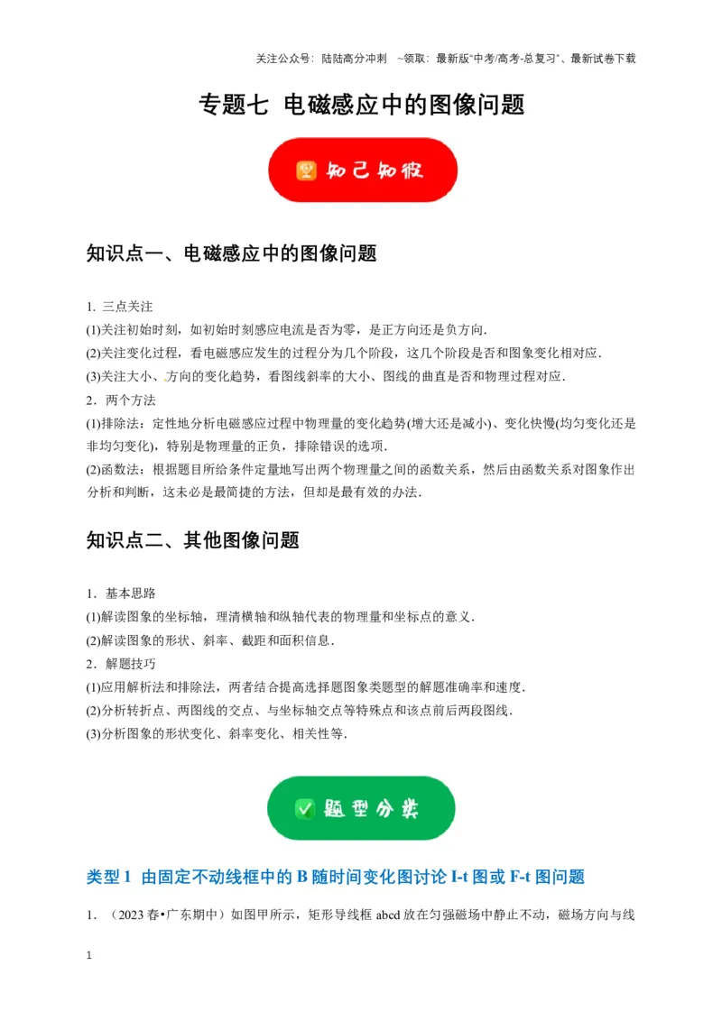 《专题七电磁感应中的图像问题（共10种图像类型）（原卷版）_04-物理-高考总复习_专项复习_2024年_2024年高考物理图像题型专项训练习题试题全国通用_资料》第1页预览