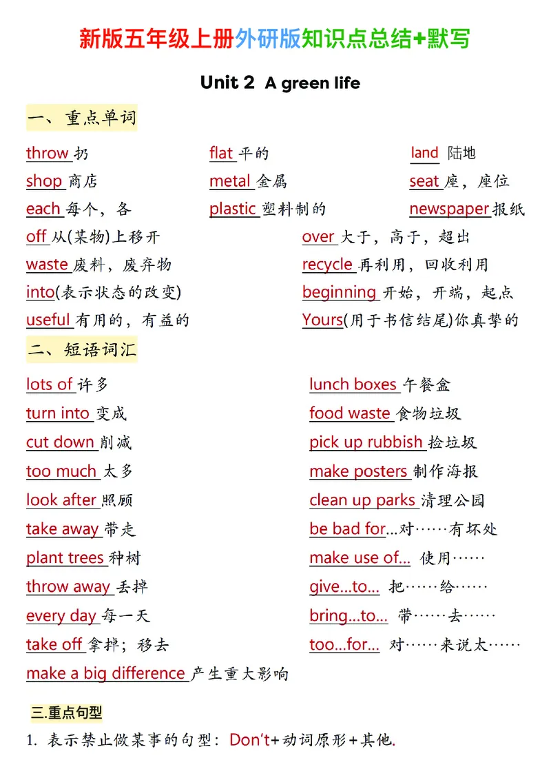 《新外研版五年级上英语知识点_2027版小学《英语知识点》3-6年级上册（英语）（外研）》第5页预览