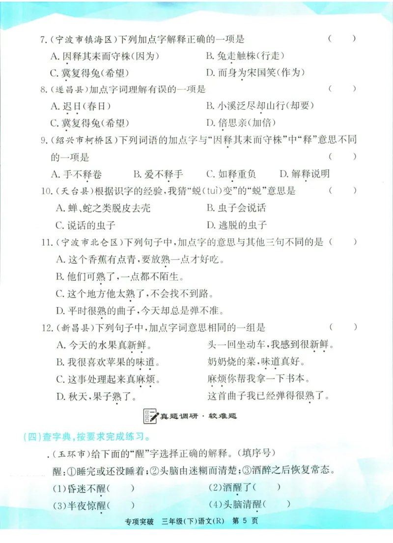 《孟建平专项突破三年级下册语文人教版_小学语文精品试卷合集（1-6年级下册）_《孟建平专项突破》》第6页预览