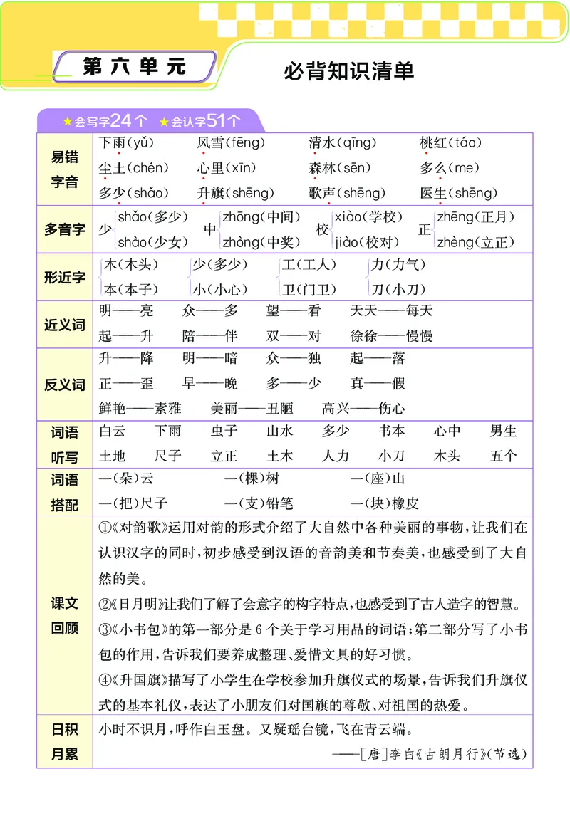 《小学语文一年级上册考点与重难点题型精梳_2027版小学《考点与重难点题型精梳》1-6年级上册（语文）》第6页预览