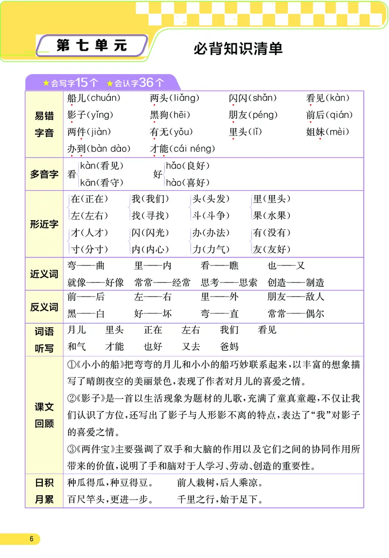 《小学语文一年级上册考点与重难点题型精梳_2027版小学《考点与重难点题型精梳》1-6年级上册（语文）》第7页预览