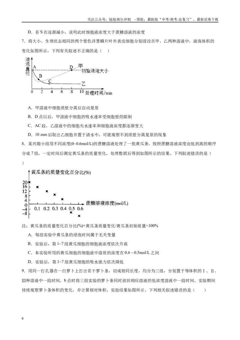 《专题7物质运输（原卷版)_06-生物-高考总复习_一轮复习_2024年_2024年高考生物一轮复习重难点专项突破_资料》第6页预览