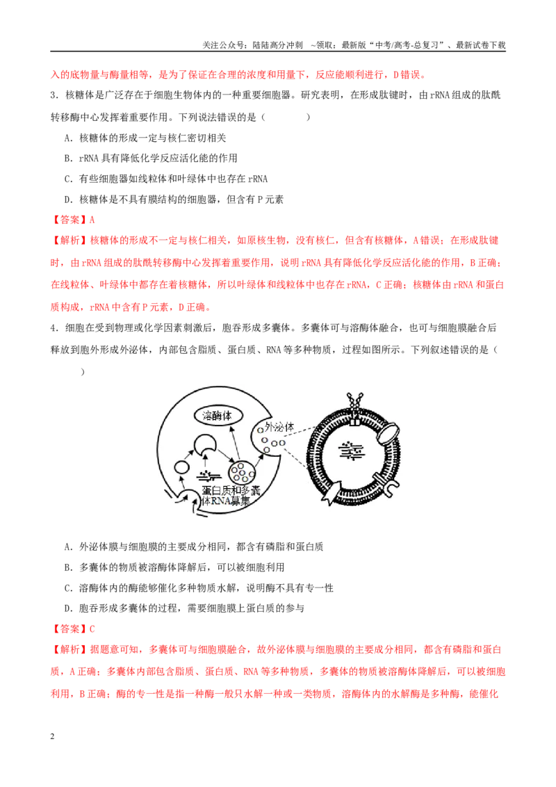 《专题二细胞的能量供应和利用（教师版）_06-生物-高考总复习_二轮复习_2025年_2025年高考生物二轮复习课件+讲义+练习（新高考通用）》第2页预览