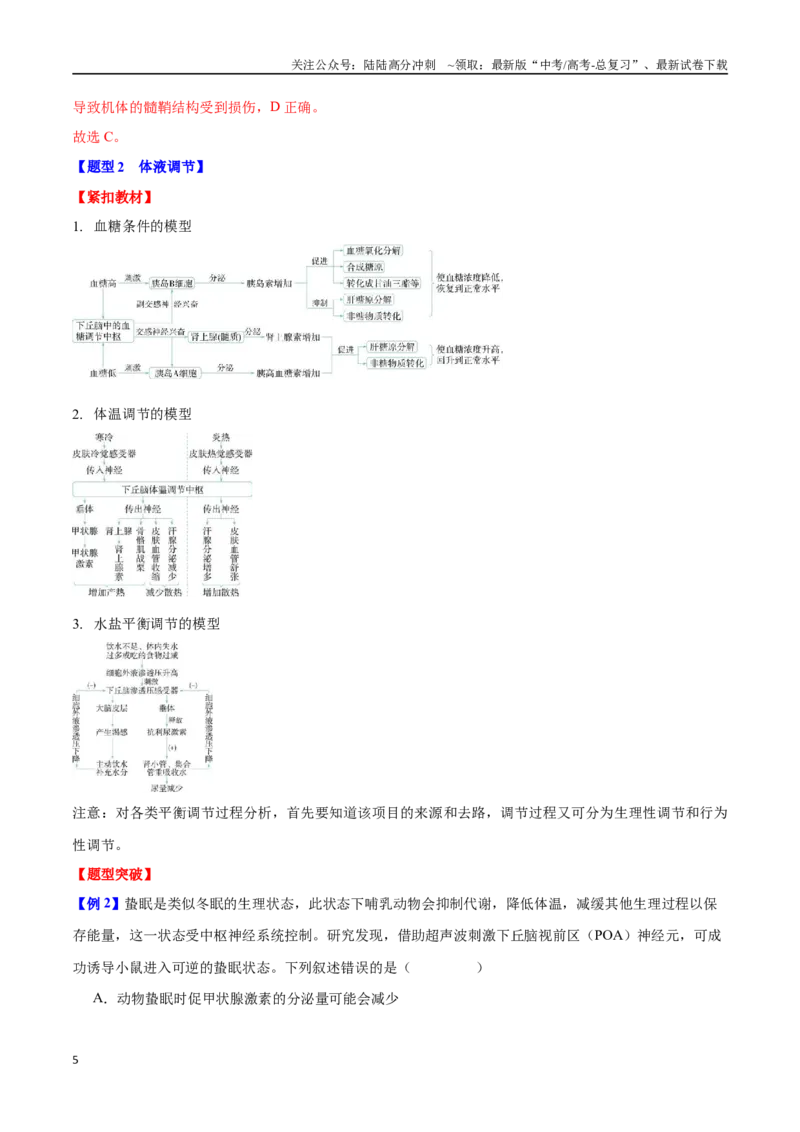 《专题七稳态与调节（教师版）-29页_06-生物-高考总复习_二轮复习_2025年_2025年高考生物二轮重点专题讲义（新高考通用）_资料》第5页预览