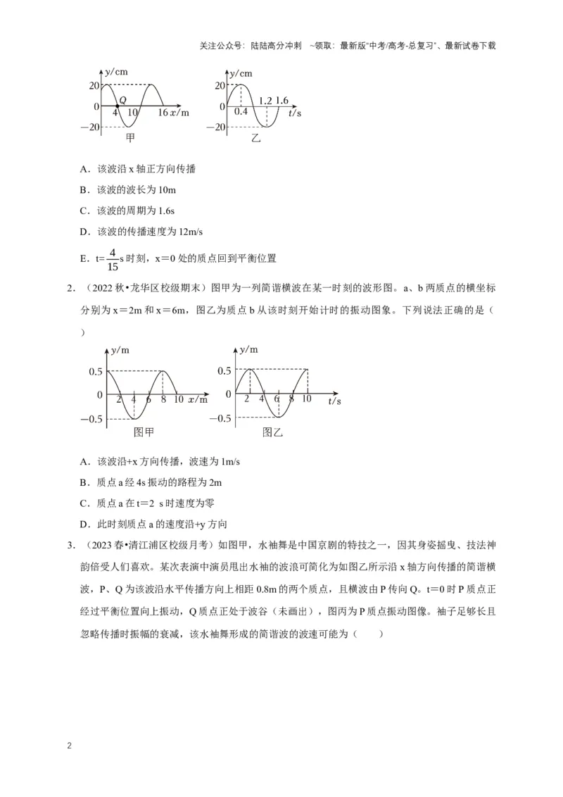 《专题九振动图像与波动图像（共4种图像类型）（原卷版）_04-物理-高考总复习_专项复习_2024年_2024年高考物理图像题型专项训练习题试题全国通用_资料》第2页预览
