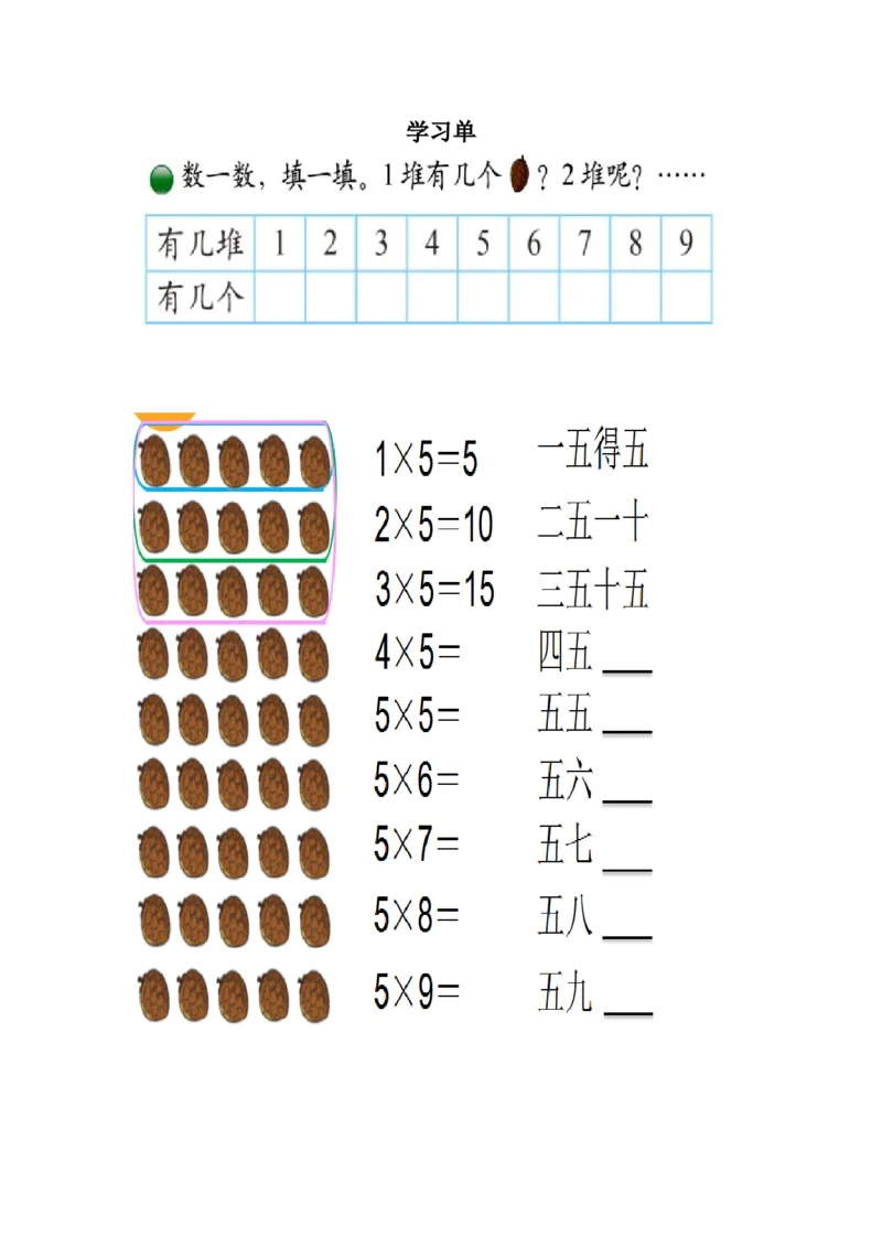 《学习单_人教版小学数学1-6上优质公开课教学视频+课件+教案_人教版小学数学2上优质公开课_人教数学公开课2上-精选_2上数人教版优质课第4单元《表内乘法（一）》》第1页预览
