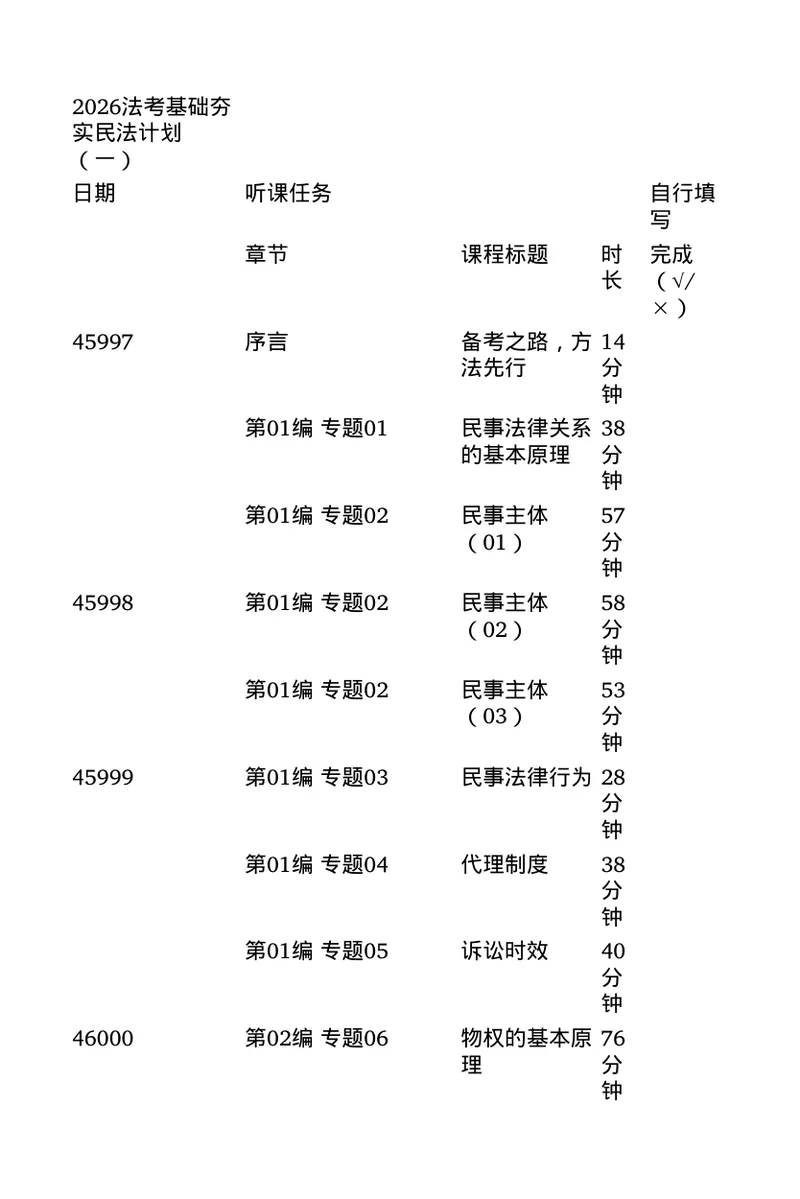 《2026先锋班民法跟课笔记（12.13）时习知新社_2026法考客观_众-H_2026法考内部基础夯实合集视频+讲义+学习计划+周测_民法-孟献贵内部基础夯实视频+讲义+学习计划+周测完结_学习计划》第1页预览