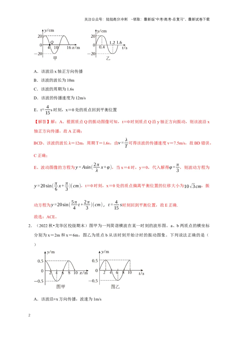 《专题九振动图像与波动图像（共4种图像类型）（解析版）_04-物理-高考总复习_专项复习_2024年_2024年高考物理图像题型专项训练习题试题全国通用_资料》第2页预览