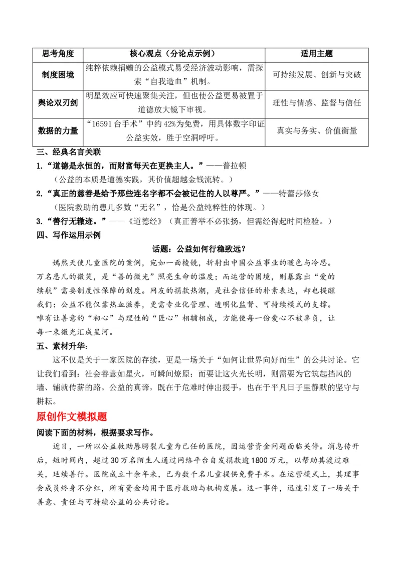 《为善心筑堤：公益主题的思辨与表达“如何让世界向好而生”作文写作指导_专项复习_2026年-语文专项复习_162026年高考语文作文热点新闻素材速记快用》第2页预览