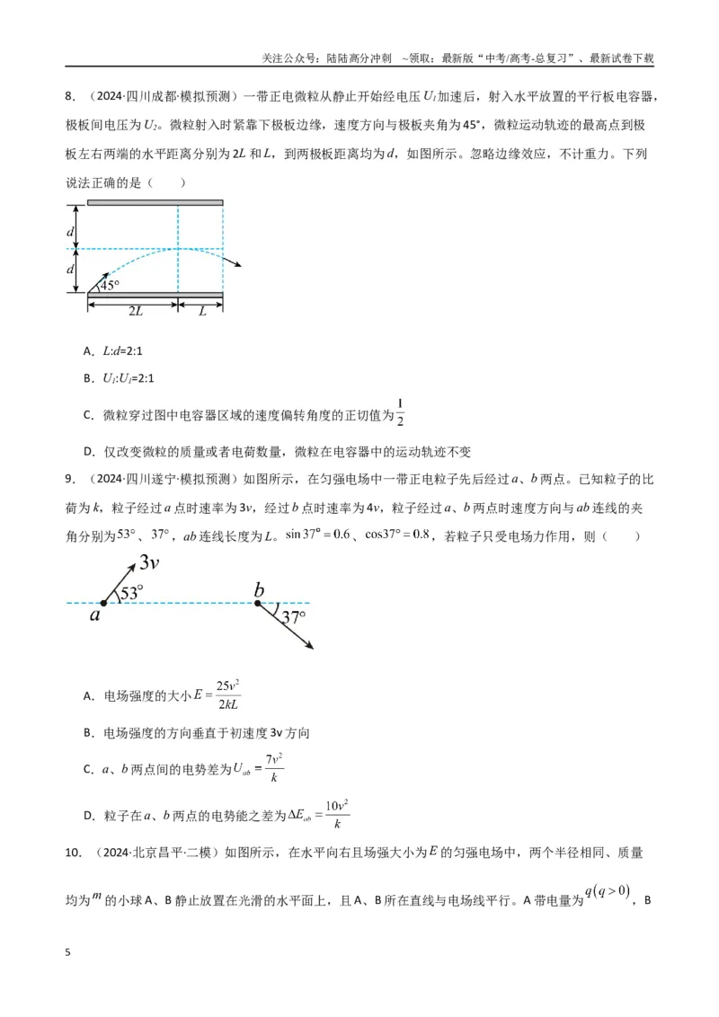 《专题突破卷09带电粒子在电场中的运动（直线、偏转、交变电场、力学观点、能量观点、动量观点）（学生版）_04-物理-高考总复习_一轮复习_2025年》第5页预览