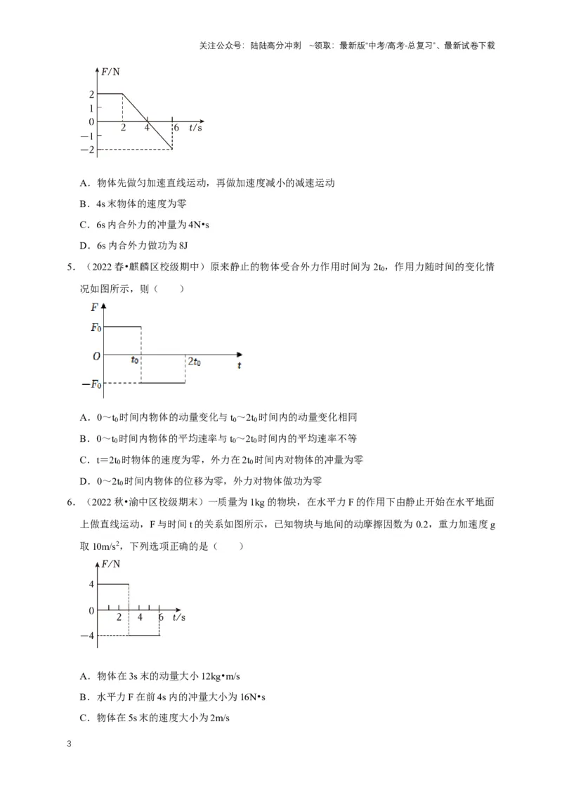 《专题四动量中的图像问题（共4种图像类型）（原卷版）_04-物理-高考总复习_专项复习_2024年_2024年高考物理图像题型专项训练习题试题全国通用_资料》第3页预览