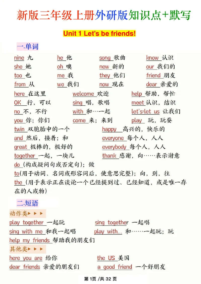 《新外研版三年级上英语知识点_2027版小学《英语知识点》3-6年级上册（英语）（外研）》第1页预览