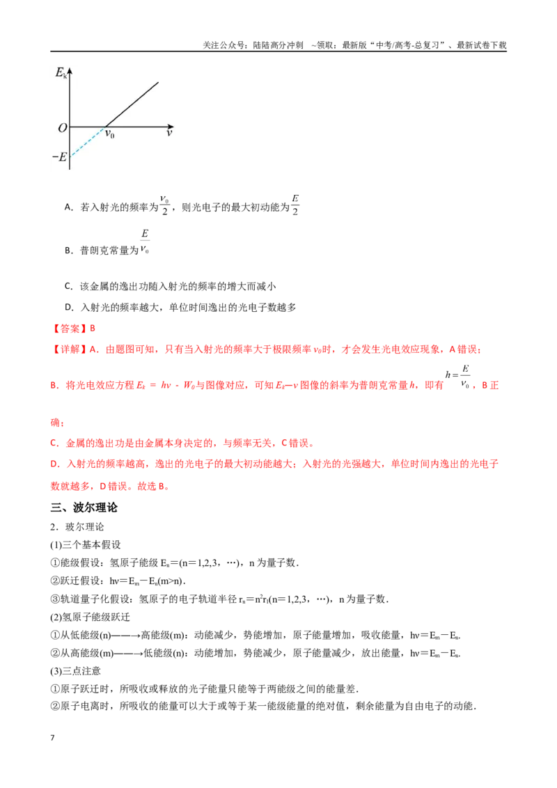 《专题76光电效应、波尔理论（解析版）_04-物理-高考总复习_一轮复习_2024年_2024年高考物理一轮大单元综合复习导学练讲义练习_第十五部分：原子物理学(2)份》第7页预览
