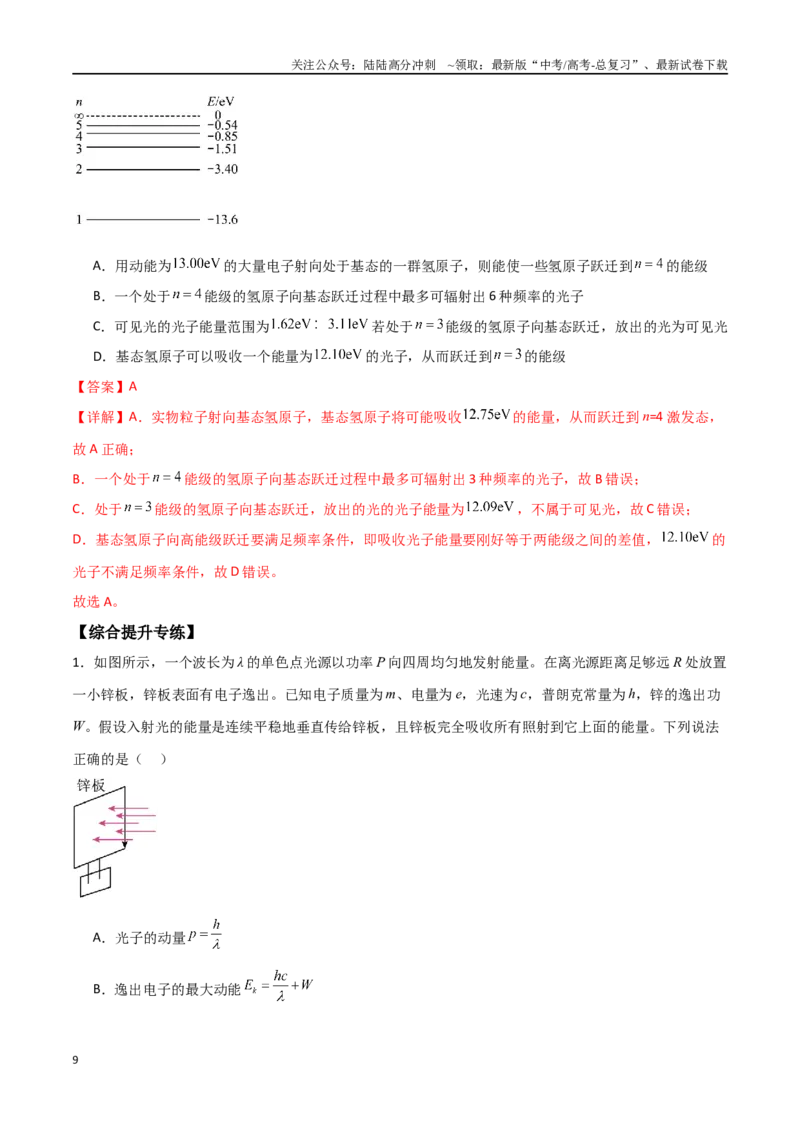 《专题76光电效应、波尔理论（解析版）_04-物理-高考总复习_一轮复习_2024年_2024年高考物理一轮大单元综合复习导学练讲义练习_第十五部分：原子物理学(2)份》第9页预览