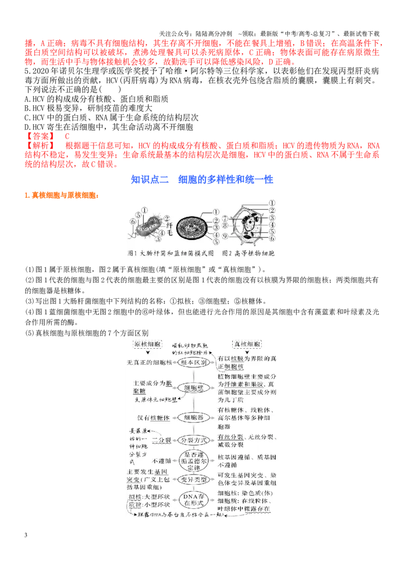 《专题一细胞及其分子组成（解析版）_06-生物-高考总复习_二轮复习_2024年_2024年高考生物二轮复习专题攻略（新教材新高考）_资料》第3页预览