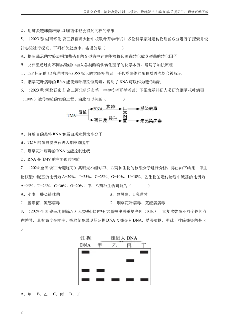 《专题综合练05遗传的分子基础(原卷版)本_06-生物-高考总复习_一轮复习_2024年_2024年高考生物一轮复习考点帮（新高考）_必修2》第2页预览