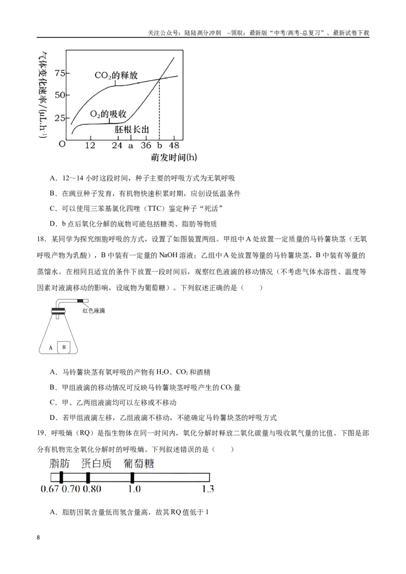 《专题9细胞呼吸（原卷版)_06-生物-高考总复习_一轮复习_2024年_2024年高考生物一轮复习重难点专项突破_资料》第8页预览
